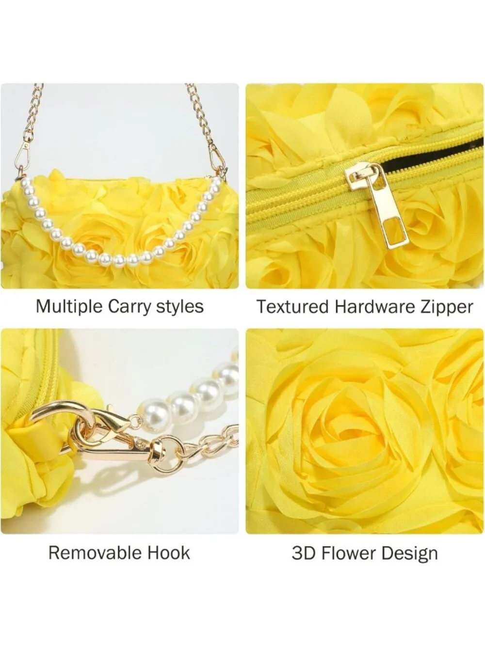Elegant Floral Evening Clutch, 3D Chiffon Handbag with Pearl Beaded Handle for